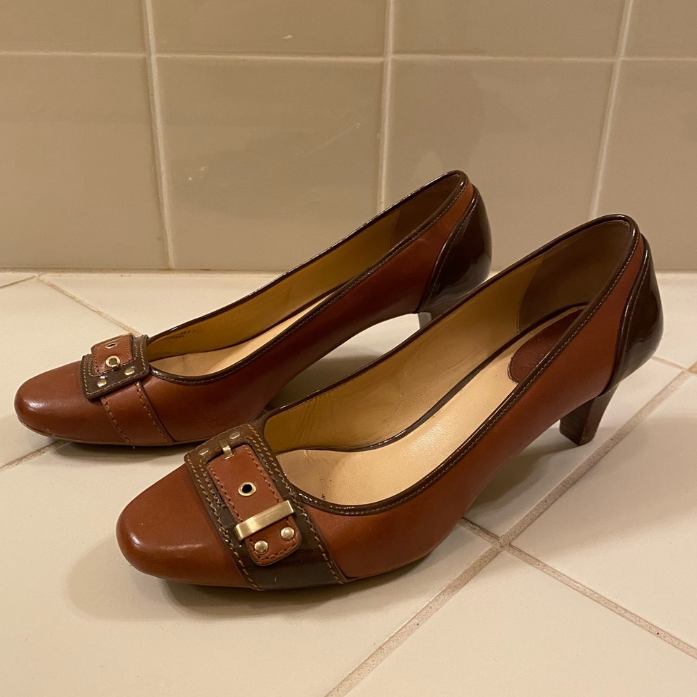 Cole Haan Brown Leather Buckle Pumps